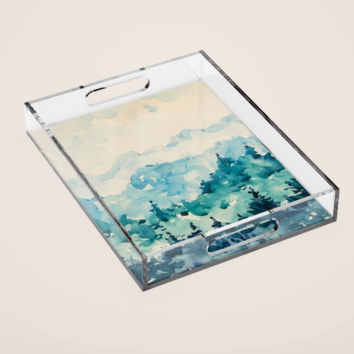 Watercolor Pine Trees 2 Acrylic Tray Gallery Image 1