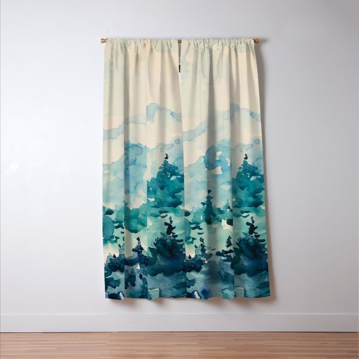 Watercolor Pine Trees 2 Window Curtain Gallery Image 3