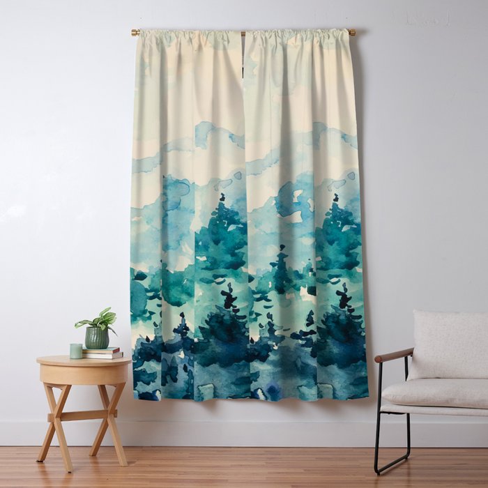 Watercolor Pine Trees 2 Window Curtain Gallery Image 1