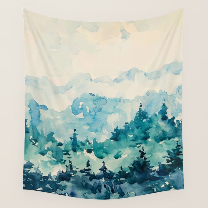 Watercolor Pine Trees 2 Wall Tapestry Gallery Image 4