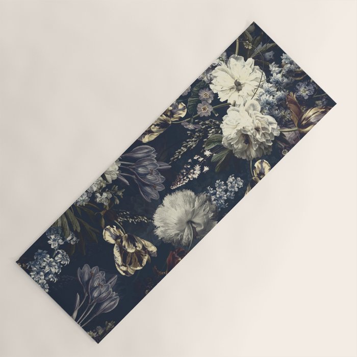 Antique Blue Moonlight Midnight Baroque Flower Garden Yoga Mat Gallery Image 1