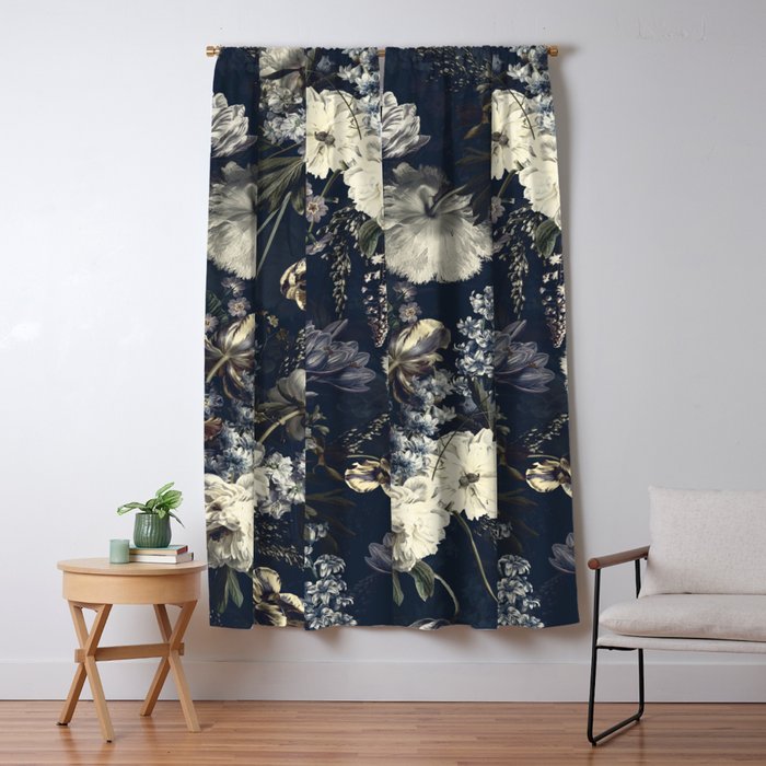 Antique Blue Moonlight Midnight Baroque Flower Garden Window Curtain Gallery Image 5