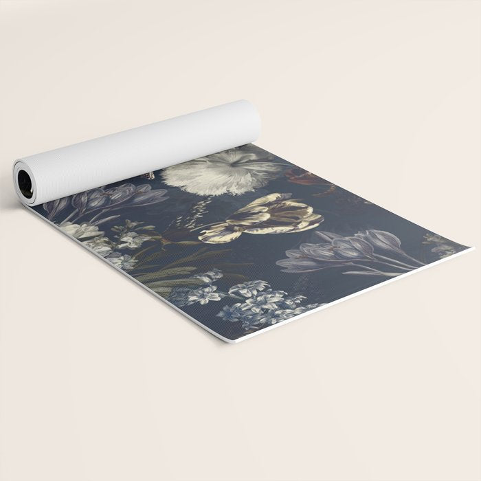 Antique Blue Moonlight Midnight Baroque Flower Garden Yoga Mat Gallery Image 2