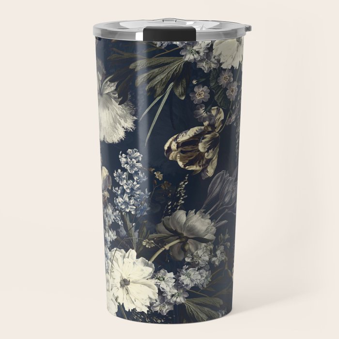 Antique Blue Moonlight Midnight Baroque Flower Garden Travel Mug Gallery Image 1