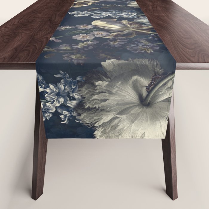 Antique Blue Moonlight Midnight Baroque Flower Garden Table Runner Gallery Image 1