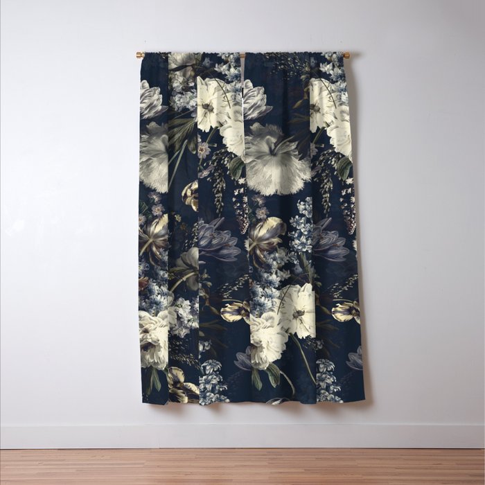 Antique Blue Moonlight Midnight Baroque Flower Garden Window Curtain Gallery Image 3