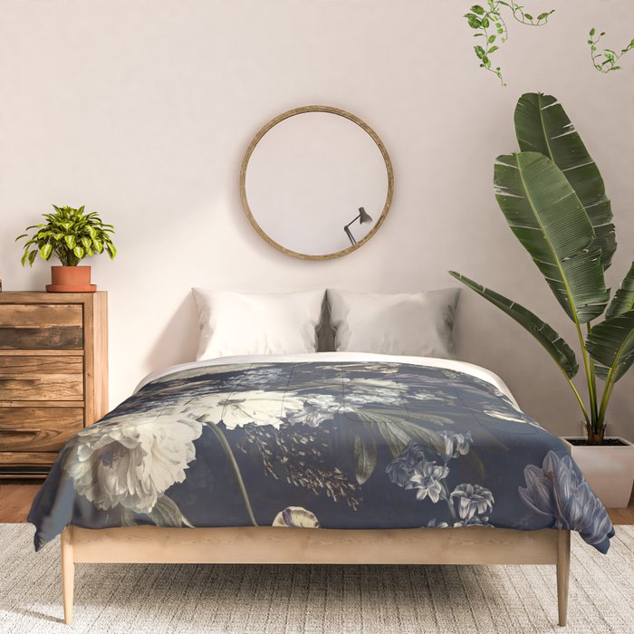 Antique Blue Moonlight Midnight Baroque Flower Garden Comforter Gallery Image 3