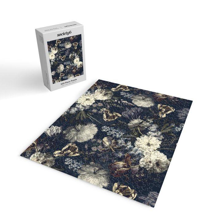 Antique Blue Moonlight Midnight Baroque Flower Garden Jigsaw Puzzle Gallery Image 2