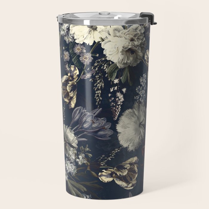 Antique Blue Moonlight Midnight Baroque Flower Garden Travel Mug Gallery Image 2