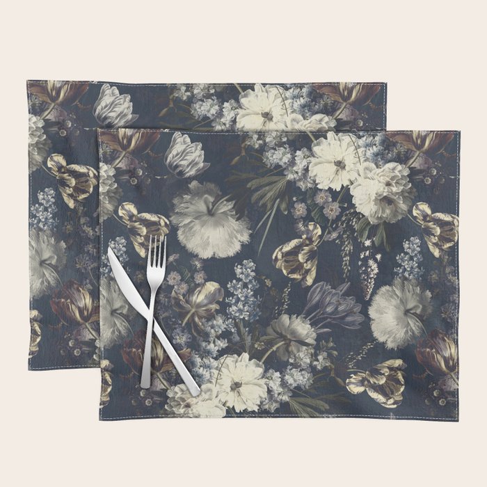 Antique Blue Moonlight Midnight Baroque Flower Garden Placemat Gallery Image 1