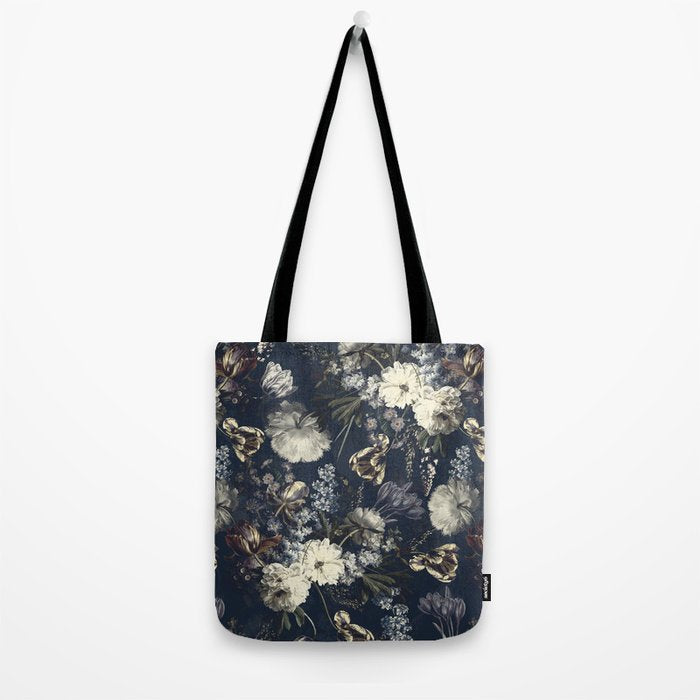 Antique Blue Moonlight Midnight Baroque Flower Garden Tote Bag Gallery Image 2