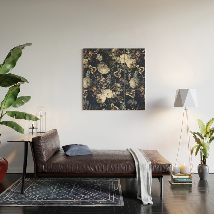 Antique Blue Moonlight Midnight Baroque Flower Garden Wood Wall Art Gallery Image 2