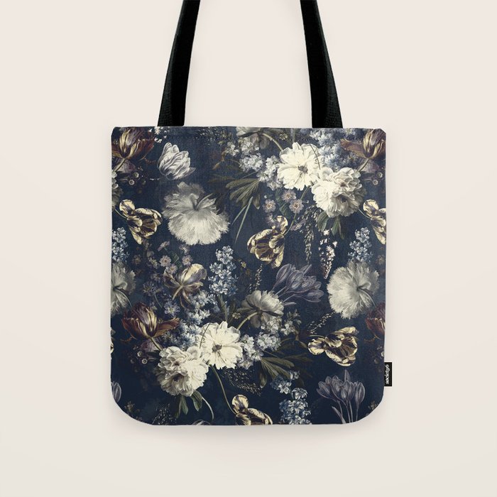 Antique Blue Moonlight Midnight Baroque Flower Garden Tote Bag Gallery Image 1