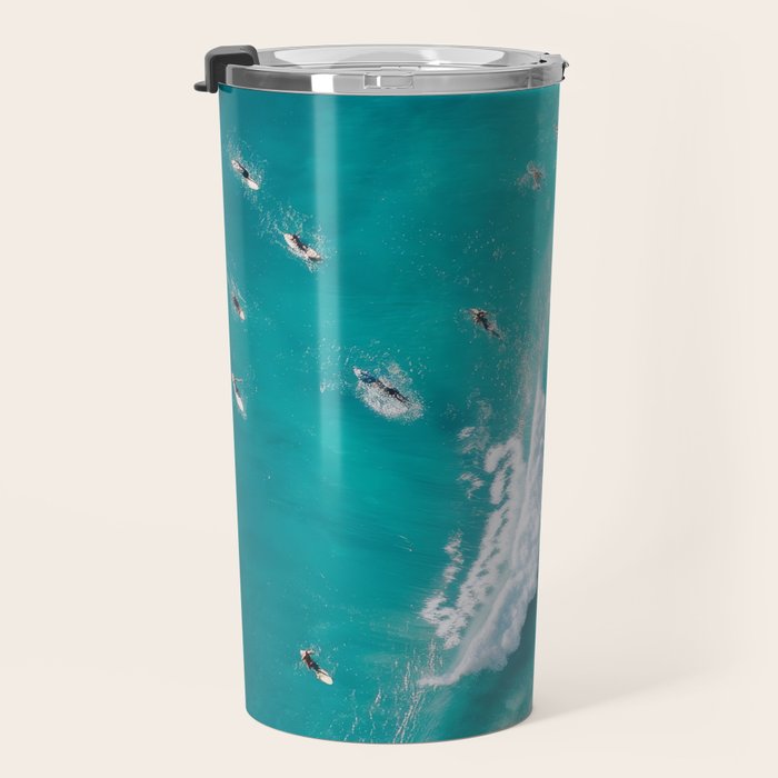 Surfers in Blue Waves Travel Mug Gallery Image 3