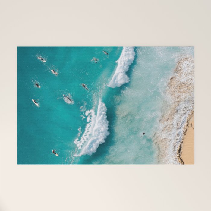 Surfers in Blue Waves Welcome Mat Gallery Image 1