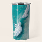 Surfers in Blue Waves Travel Mug Gallery Image 1