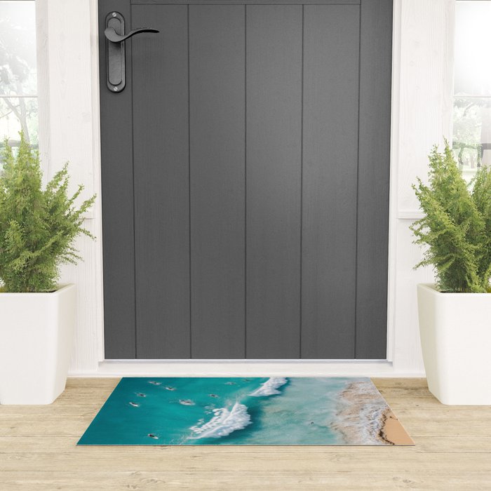 Surfers in Blue Waves Welcome Mat Gallery Image 3