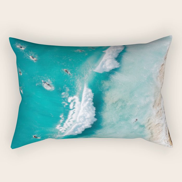 Surfers in Blue Waves Rectangular Pillow Gallery Image 1