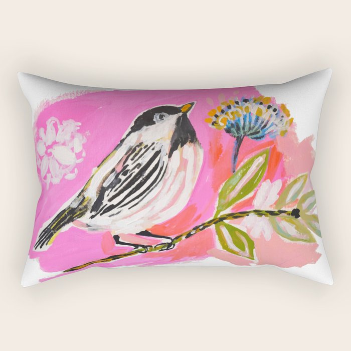Bird on a Flower Branch Rectangular Pillow Gallery Image 2