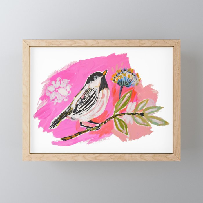 Bird on a Flower Branch Mini Art Print Gallery Image 1