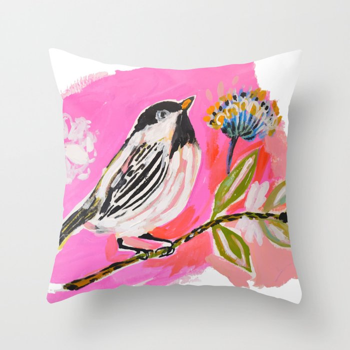 Bird on a Flower Branch Throw Pillow Gallery Image 1
