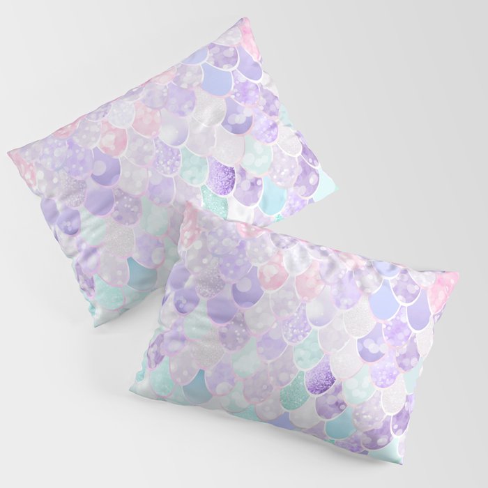 Cute Mermaid Pattern, Light Pink, Purple, Teal Pillow Sham Gallery Image 3