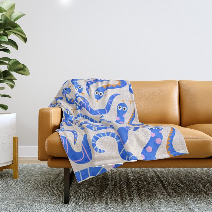 Blue Snakes Pattern Throw Blanket Gallery Image 1