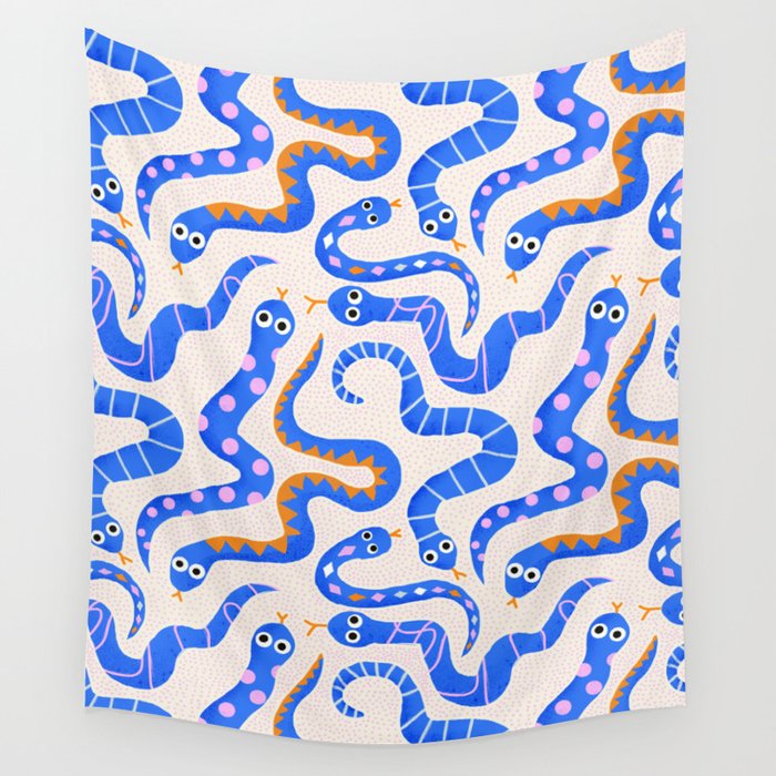 Blue Snakes Pattern Wall Tapestry Gallery Image 4