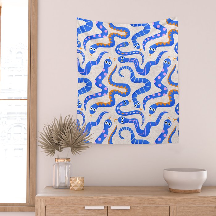 Blue Snakes Pattern Wall Tapestry Gallery Image 2