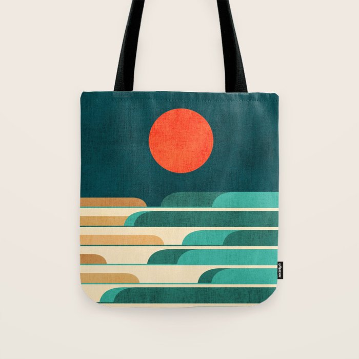 Chasing wave under the red moon Tote Bag Gallery Image 1