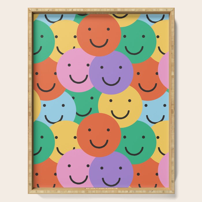 Colorful happy smiling face pattern Serving Tray Gallery Image 1