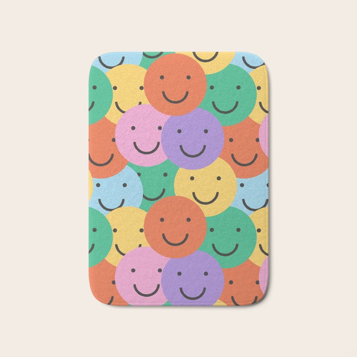 Colorful happy smiling face pattern Bath Mat Gallery Image 1