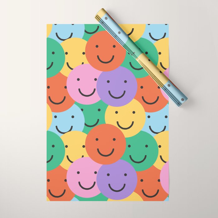 Colorful happy smiling face pattern Wrapping Paper Gallery Image 1
