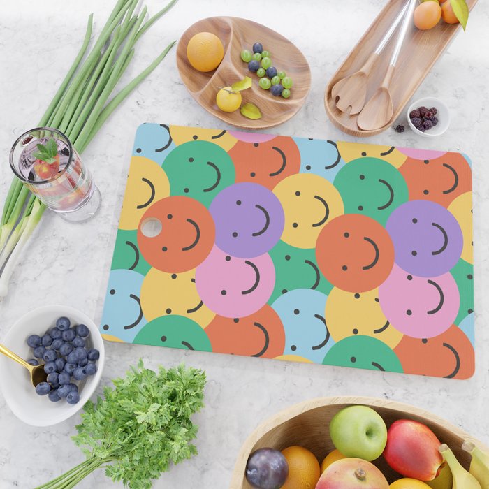Colorful happy smiling face pattern Cutting Board Gallery Image 2
