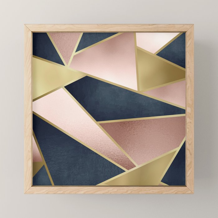 Geometric Art, Rose Gold, Pink and Navy Blue Modern  Mini Art Print Gallery Image 1