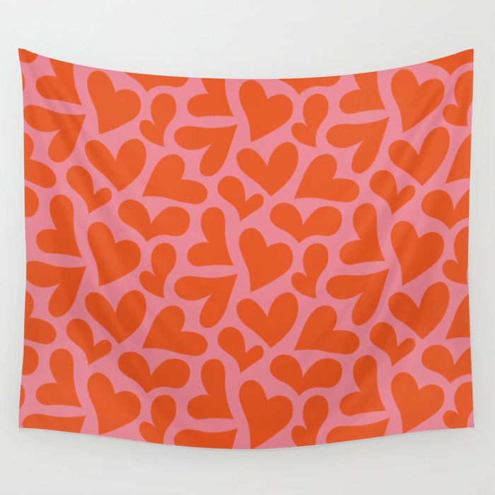 Red love heart shape pattern Wall Tapestry Gallery Image 1