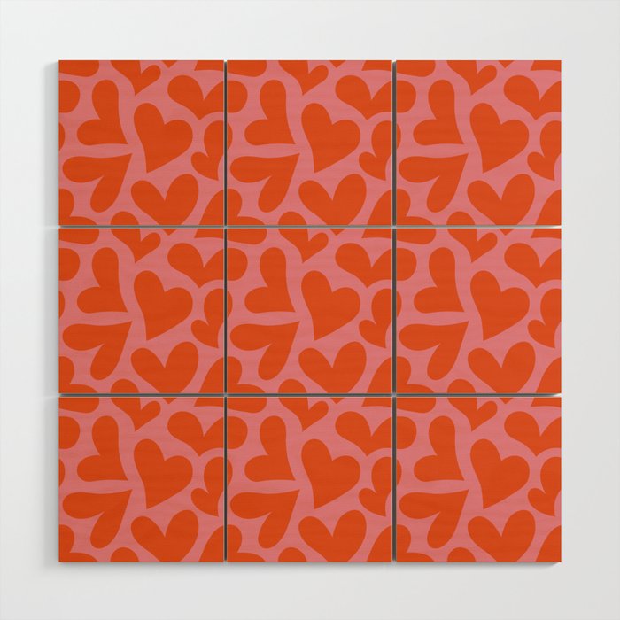 Red love heart shape pattern Wood Wall Art Gallery Image 1