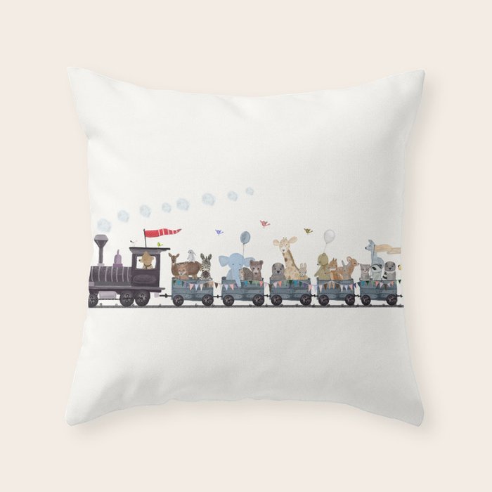 big little nursery nature train Throw Pillow Gallery Image 1