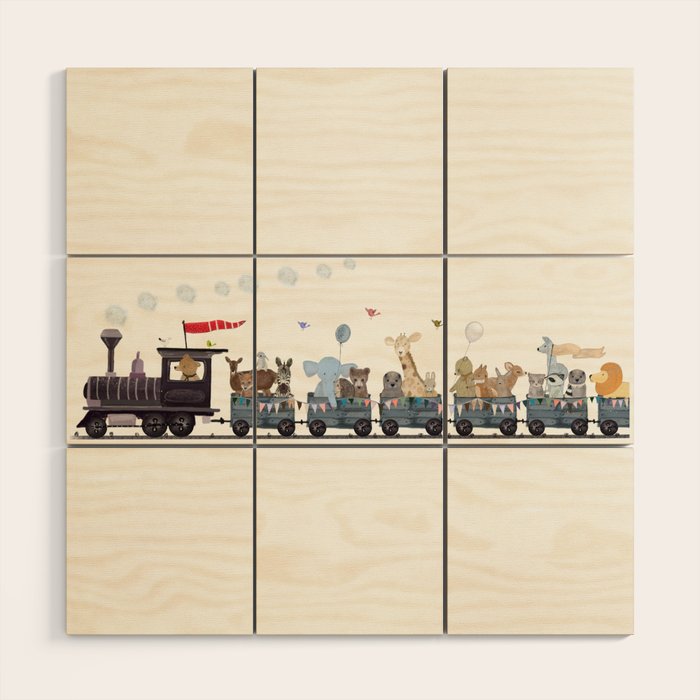 big little nursery nature train Wood Wall Art Gallery Image 1