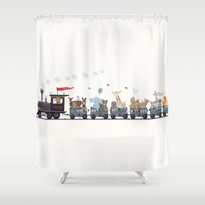 big little nursery nature train Shower Curtain Gallery Image 1