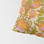 Orange, Pink Flowers and Green Leaves 1960s Retro Vintage Pattern Pillow Sham Gallery Image 4