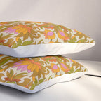 Orange, Pink Flowers and Green Leaves 1960s Retro Vintage Pattern Pillow Sham Gallery Image 3
