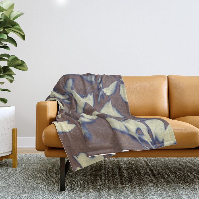 Botanical Whispers / Brown & Blue Throw Blanket Gallery Image 1