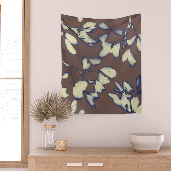 Botanical Whispers / Brown & Blue Wall Tapestry Gallery Image 2