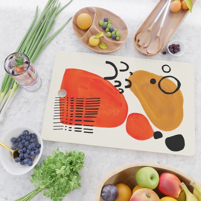 Fun Abstract Minimalist Mid Century Modern Yellow Ochre Orange Organic Shapes & Patterns Cutting Board Gallery Image 2