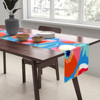 Happy Poppies 1. Red and pink on Azure BLUE Table Runner Gallery Image 2