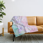 Cute Mermaid Pattern, Light Pink, Purple, Teal Throw Blanket Gallery Image 1
