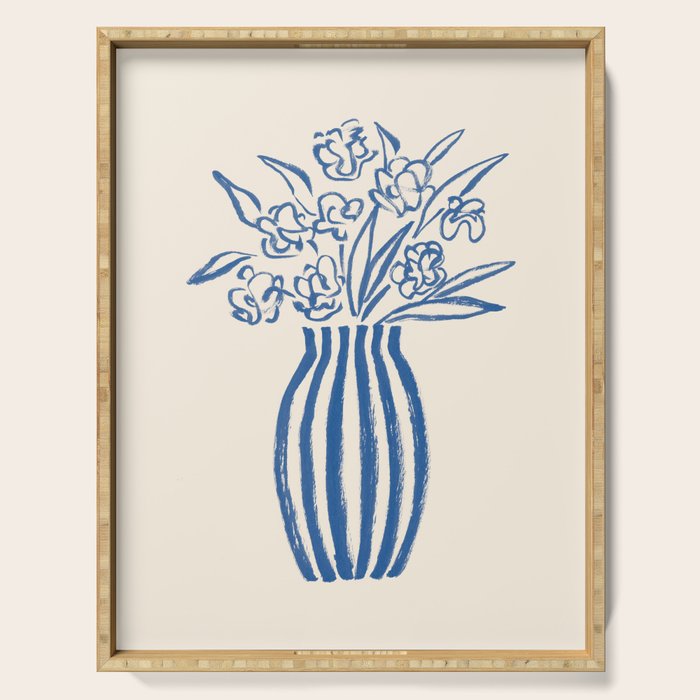 Stripe Flower Vase - Blue Serving Tray Gallery Image 1