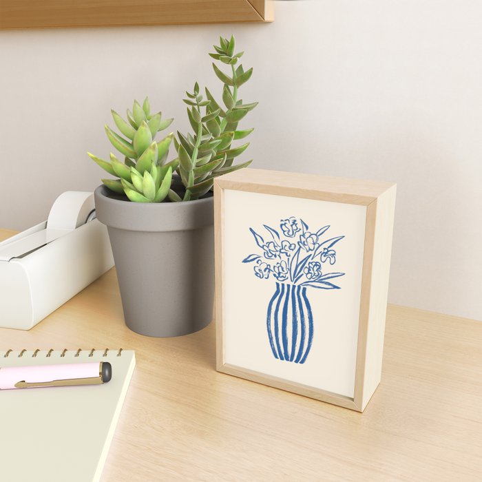 Stripe Flower Vase - Blue Mini Art Print Gallery Image 2