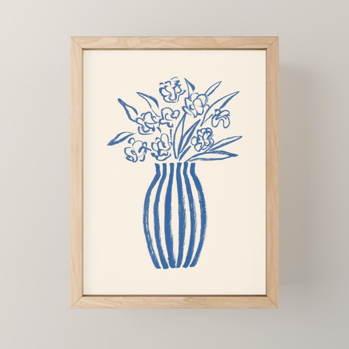 Stripe Flower Vase - Blue Mini Art Print Gallery Image 1